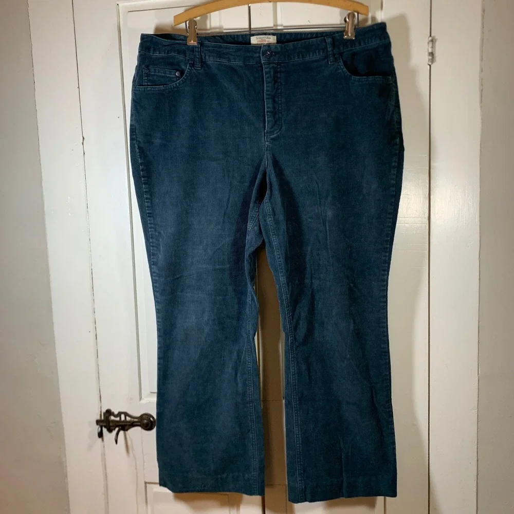 St Johns Bay Woman 20W Secretly Slender Straight Leg‎ Corduroy Pants Teal Blue